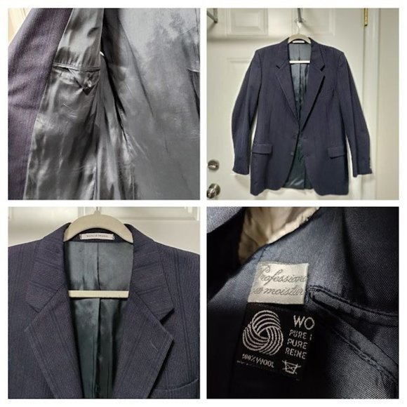 Vintage Yves Saint Laurent Mens Navy Two Piece Suit Striped Blazer Coat 42 - Picture 10 of 16